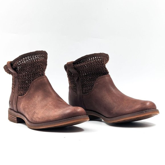 Timberland Women Savin Hill lasercut Weave Brown Leather Slip-on Boots size 7.5 - Picture 1 of 12